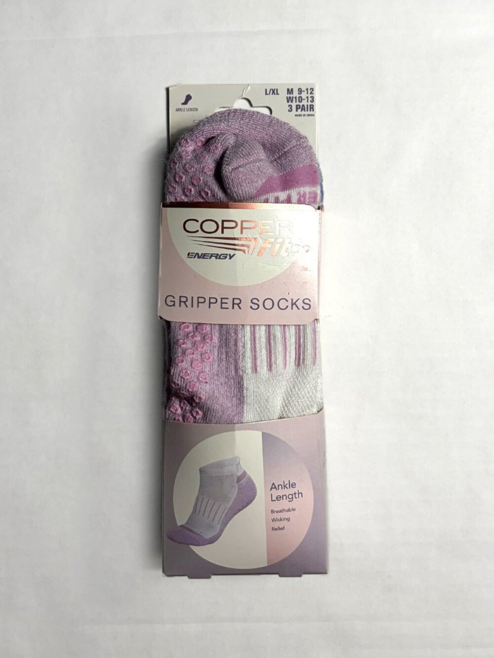 Copper Fit Energy Gripper Ankle Length Socks 3 Pair L-XL W 10-13 M 9-12